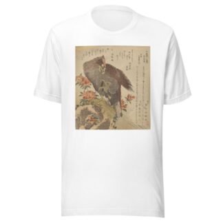 Eagle with an upraised claw on a rock by an azalea bush by Kubo Shunman T-Shirt