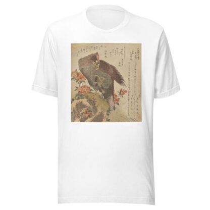 Eagle with an upraised claw on a rock by an azalea bush by Kubo Shunman T-Shirt