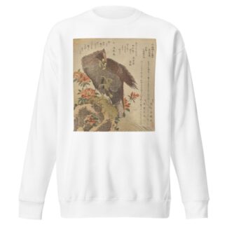 Eagle with an upraised claw on a rock by an azalea bush by Kubo Shunman Sweatshirt