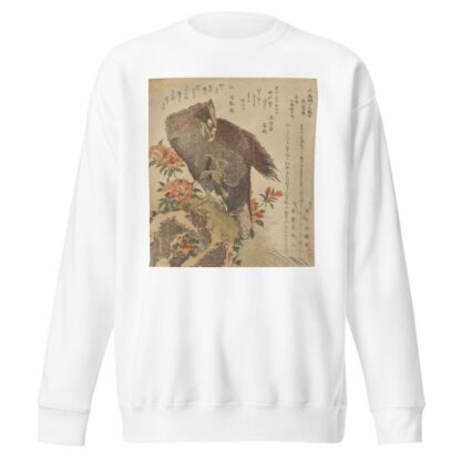 Eagle with an upraised claw on a rock by an azalea bush by Kubo Shunman Sweatshirt