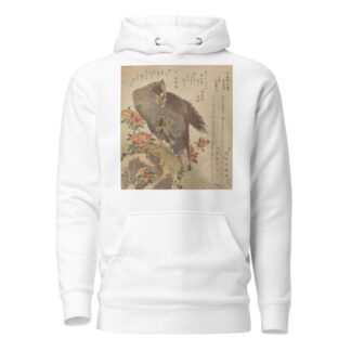Eagle with an upraised claw on a rock by an azalea bush by Kubo Shunman Hoodie