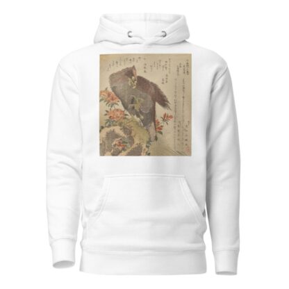 Eagle with an upraised claw on a rock by an azalea bush by Kubo Shunman Hoodie