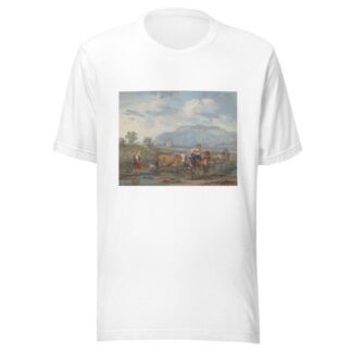 Hirten treiben Kühe durch ein Wasser, links trägt eine Frau ihr Kind auf dem Rücken, rechs reitet eine andere auf einem Esel by Aert Schouman T-Shirt