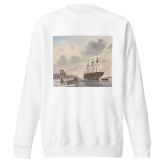 Schip in het ijs op een rivier bij een stad by Hendrik Abraham Klinkhamer Sweatshirt