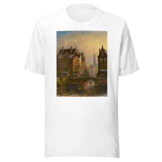 Skaters on a canal in Amsterdam with a view of the Zuiderkerk beyond by Johannes Franciscus Spohler T-Shirt