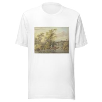 Landschaft mit einem Bach, über den eine hölzerne Brücke führt by Carl Philipp Schallhas T-Shirt