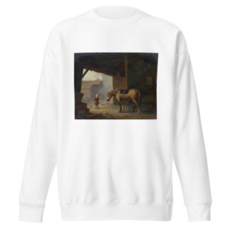 Boy with a Horse in a Stable by Jacques Albert Senave Sweatshirt
