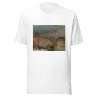 Prague, a Steamboat on the River Vltava in front of Palacky Bridge by Jakub Schikaneder T-Shirt