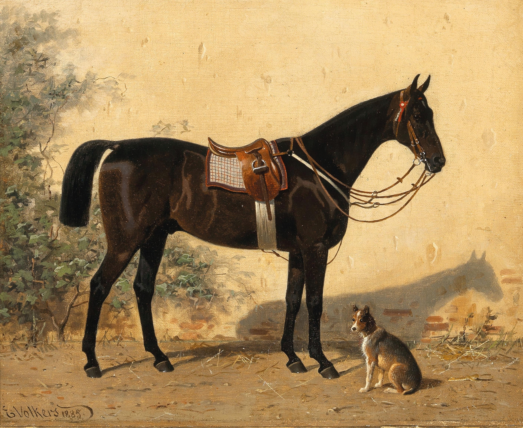 A Black Horse with a Dog by Emil Volkers