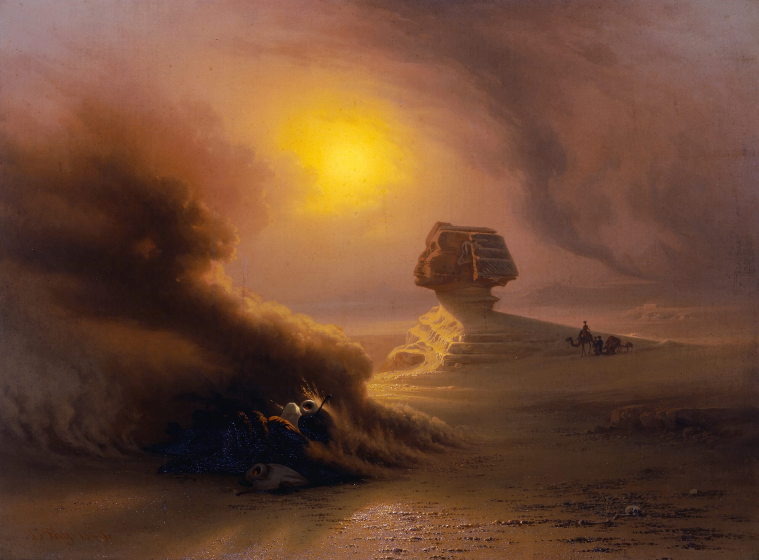 A Caravan Surprised By The Samoom In Front Of The Sphinx by Johann Jakob Frey