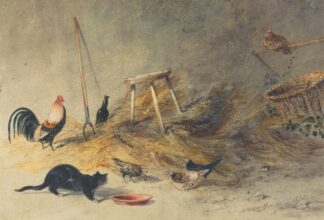 A Cat and Chickens by Newton Limbird Smith Fielding