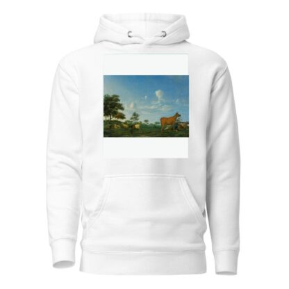 A cow, sheep and goats in a meadow with a shepherd asleep by Adriaen van de Velde Hoodie