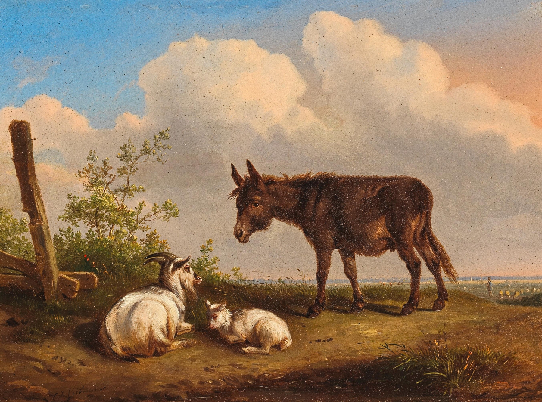 A Donkey and Goats on a Country Road by Eugène Joseph Verboeckhoven