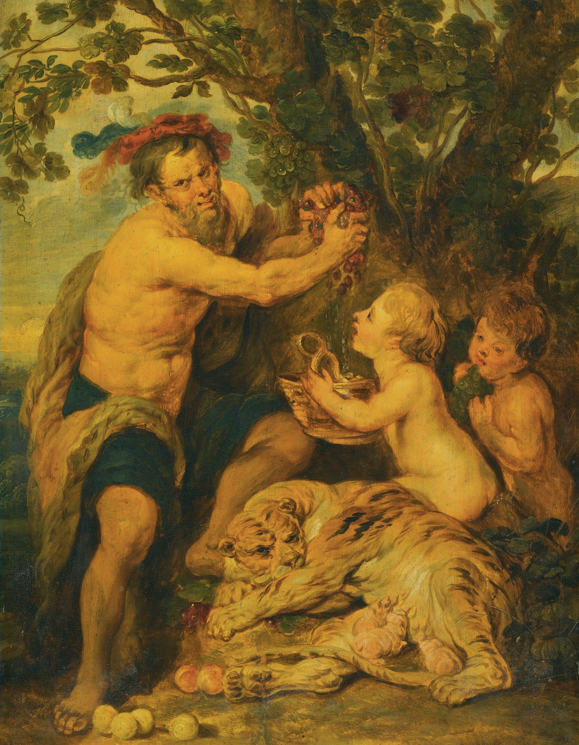 A Drinking Man With Putti And A Tiger by Follower of Peter Paul Rubens