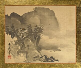 A House on a Cliff with Mountains in the Background by Tani Bunchō
