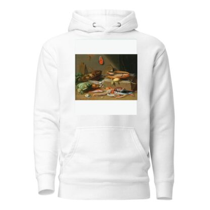 A kitchen still life with fish, vegetables and a cat by Pseudo Jan van Kessel II Hoodie