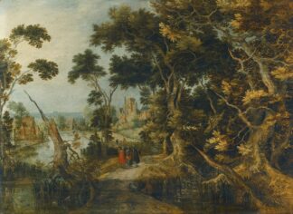 A Landscape With Christ And His Disciples On The Road To Emmaus by Gillis Claesz. de Hondecoeter