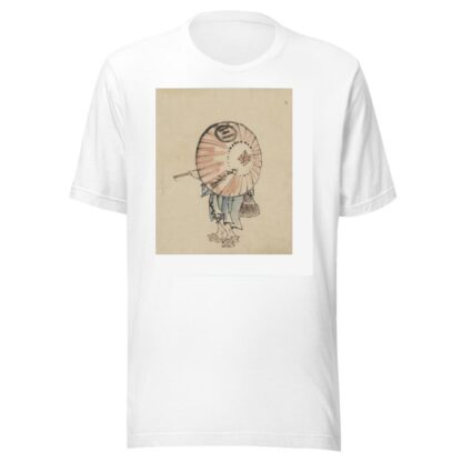 A person walking to the left, mostly obscured by an open parasol carried over the shoulder by Katsushika Hokusai T-Shirt
