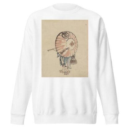 A person walking to the left, mostly obscured by an open parasol carried over the shoulder by Katsushika Hokusai Sweatshirt