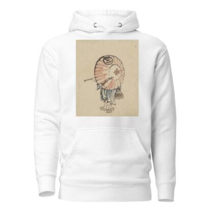 A person walking to the left, mostly obscured by an open parasol carried over the shoulder by Katsushika Hokusai Hoodie