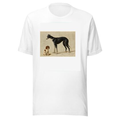 A seated Cavalier King Charles spaniel and a standing greyhound by Hendrik Stokvisch T-Shirt