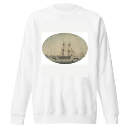 A Trading Brig Preparing to Set Sail on the Thames, Warships Running Down the Estuary Beyond by Samuel Atkins Sweatshirt