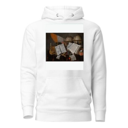 A Vanitas Still Life with a Flag, Candlestick, Musical Instruments, Books, Writing Paraphernalia, Globes and Hourglass by Edwaert Collier Hoodie