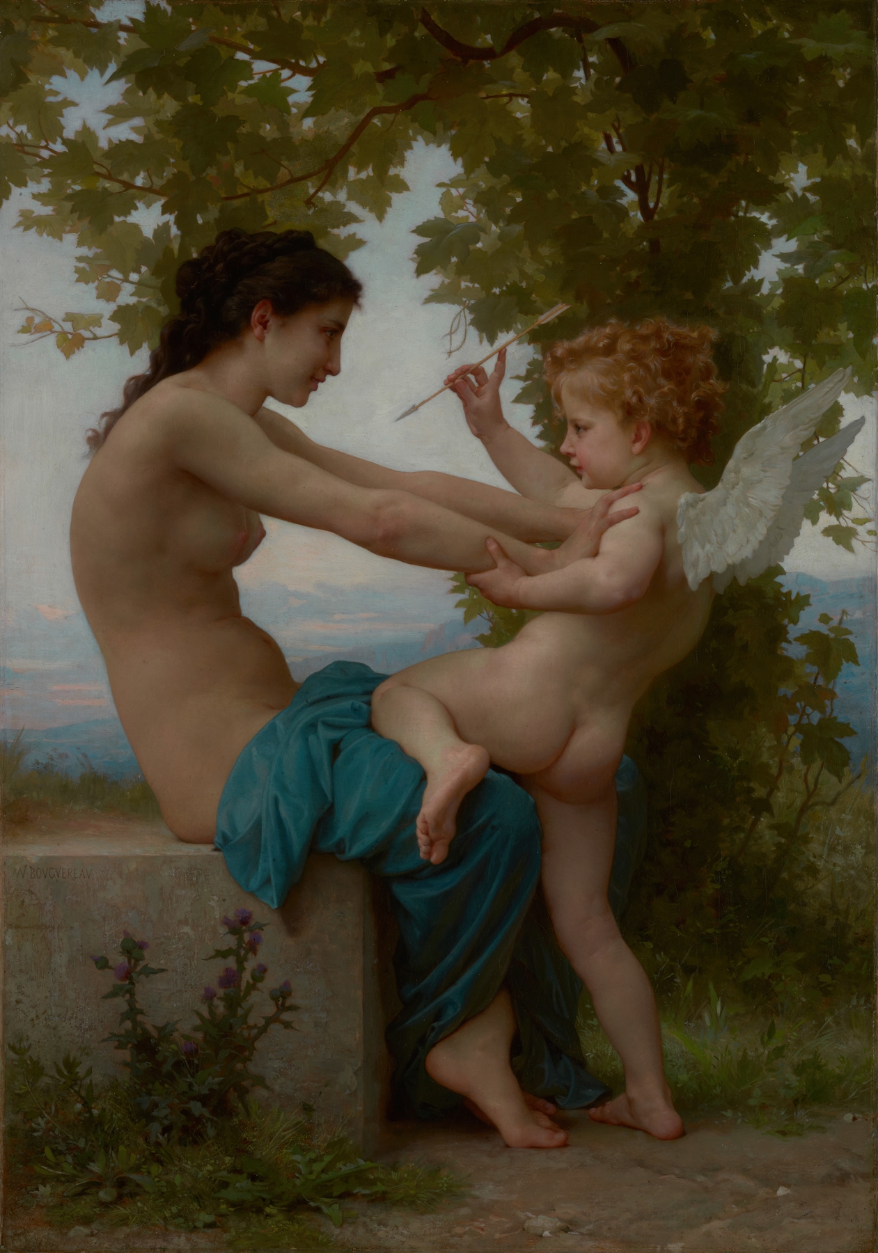 A Young Girl Defending Herself against Eros by William Bouguereau