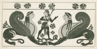 A youthful Hermes stands on a plant between two crouching sphinxes by Alexis Louis Pierre Housselin