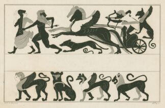 Apollo in chariot drawn by two winged horses ; Sphinx, panther, griffin and lion by A. Rey