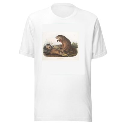 Arctomys monax, Maryland Marmot, Woodchuck, Groundhog. Natural size. Old & young. by John Woodhouse Audubon T-Shirt