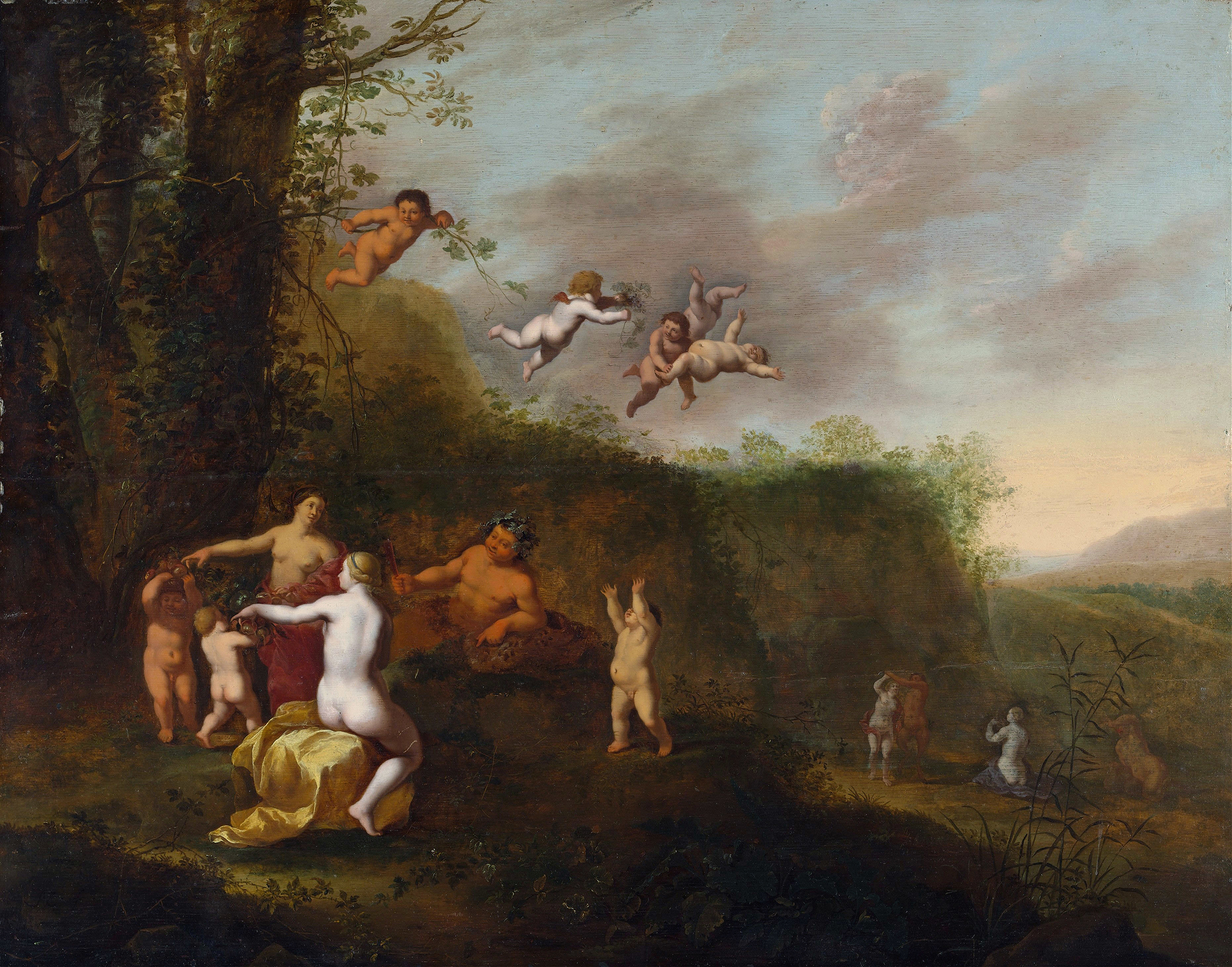Bacchus and Nymphs in a Landscape by Abraham van Cuylenborch