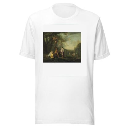 Bacchus, Venus and Ceres under a grapevine in a pastoral landscape with putti, nymphs and satyrs by Cornelis Van Poelenburch T-Shirt