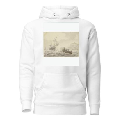 Bewegte See, links segelt ein großes Schiff, rechts ein Ruderboot mit vier Mann by Wigerus Vitringa Hoodie