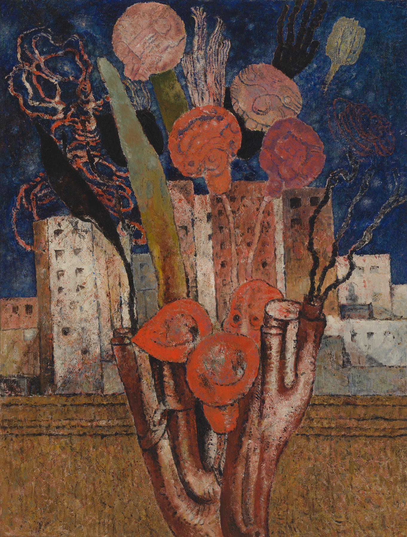 Bloemen over de stad by Frits van den Berghe
