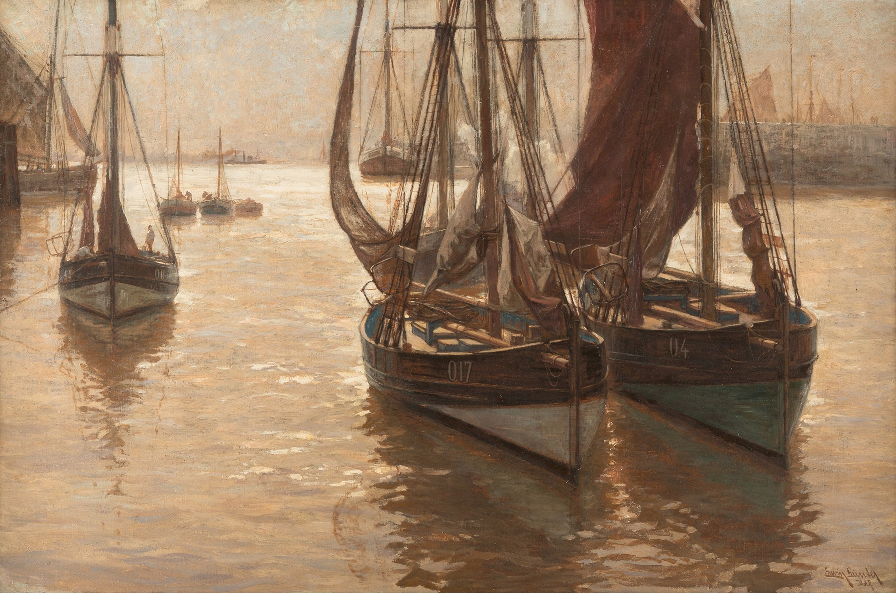 Boats in the harbour by Erwin Carl Wilhelm Günther