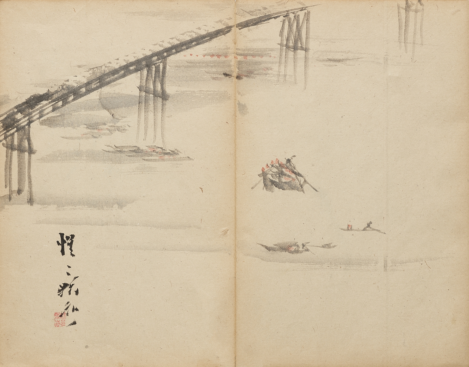 Boats on a River by Kawanabe Kyōsai