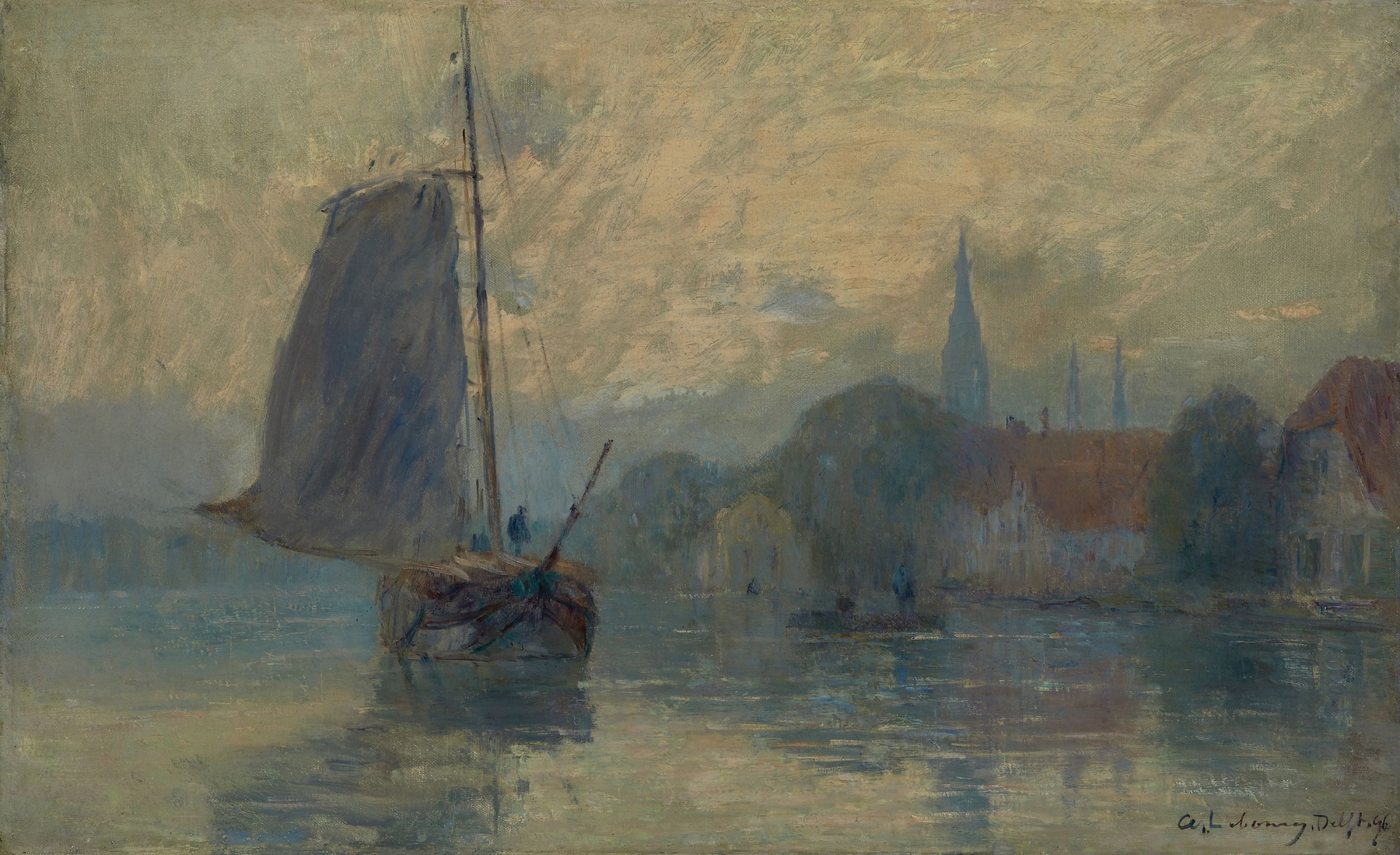 Bords de la Schie à Delft, effet de brouillard by Albert Lebourg
