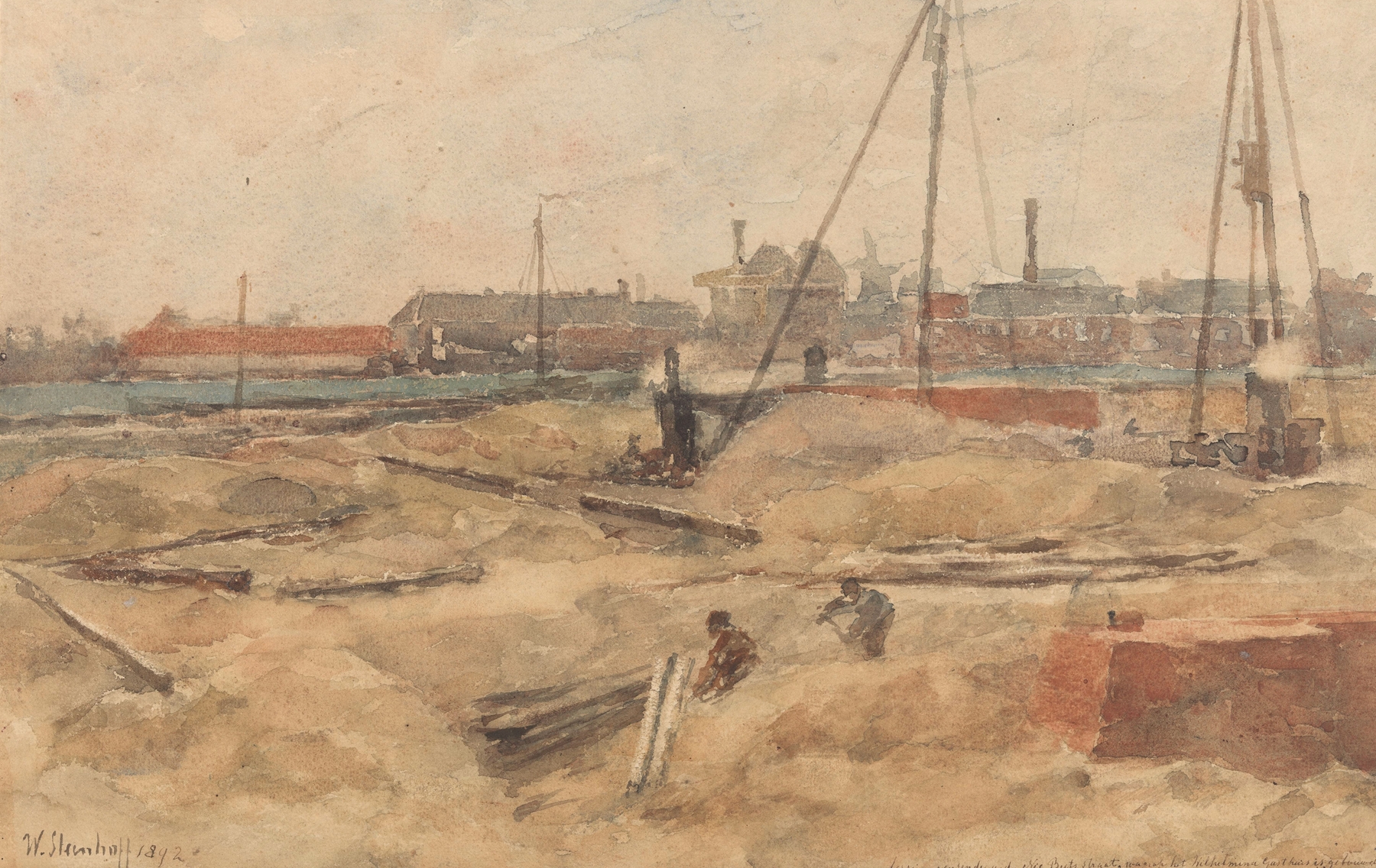 Bouwterrein bij het Wilhelmina Gasthuis by Wilhelmus Johannes Steenhoff