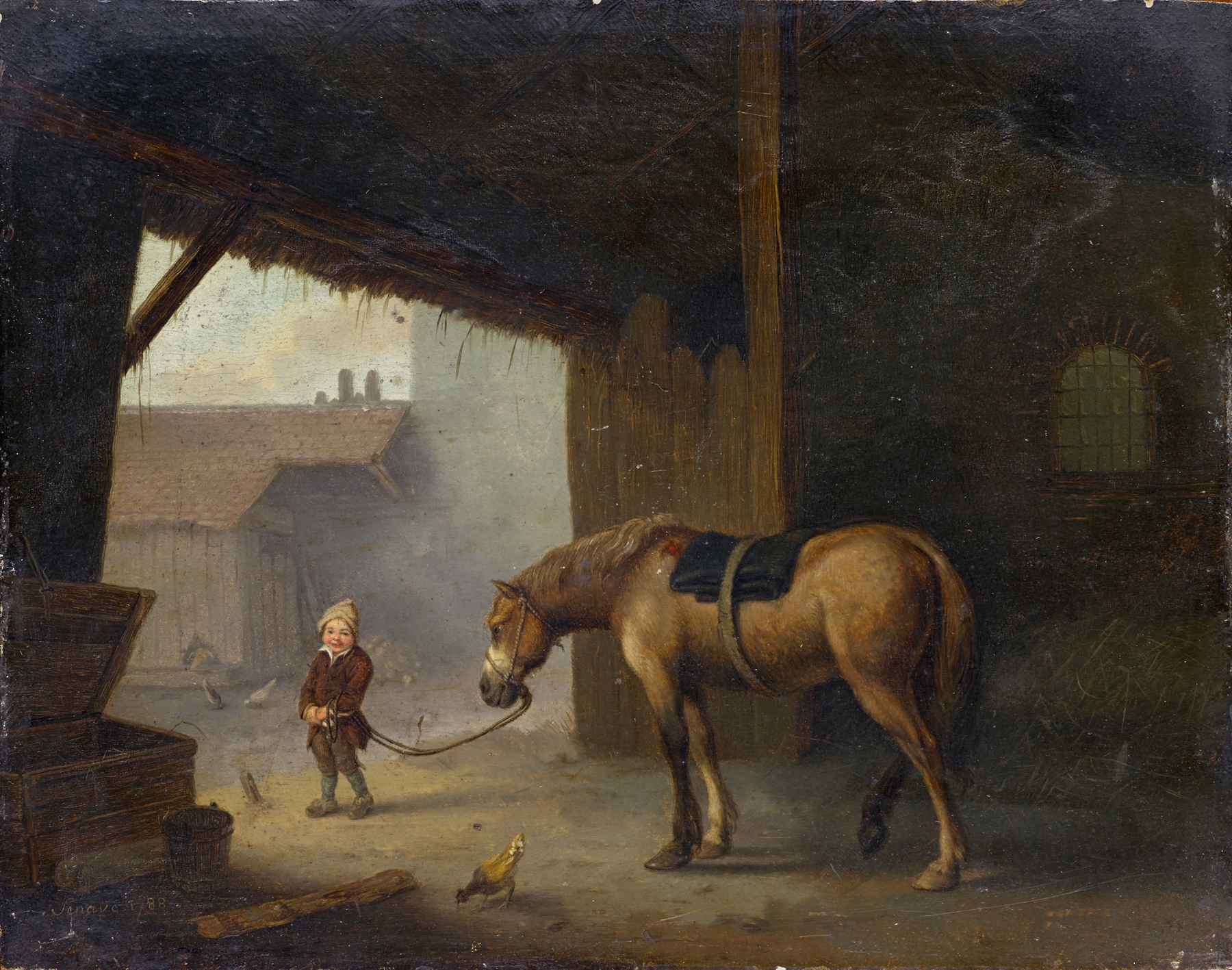 Boy with a Horse in a Stable by Jacques Albert Senave