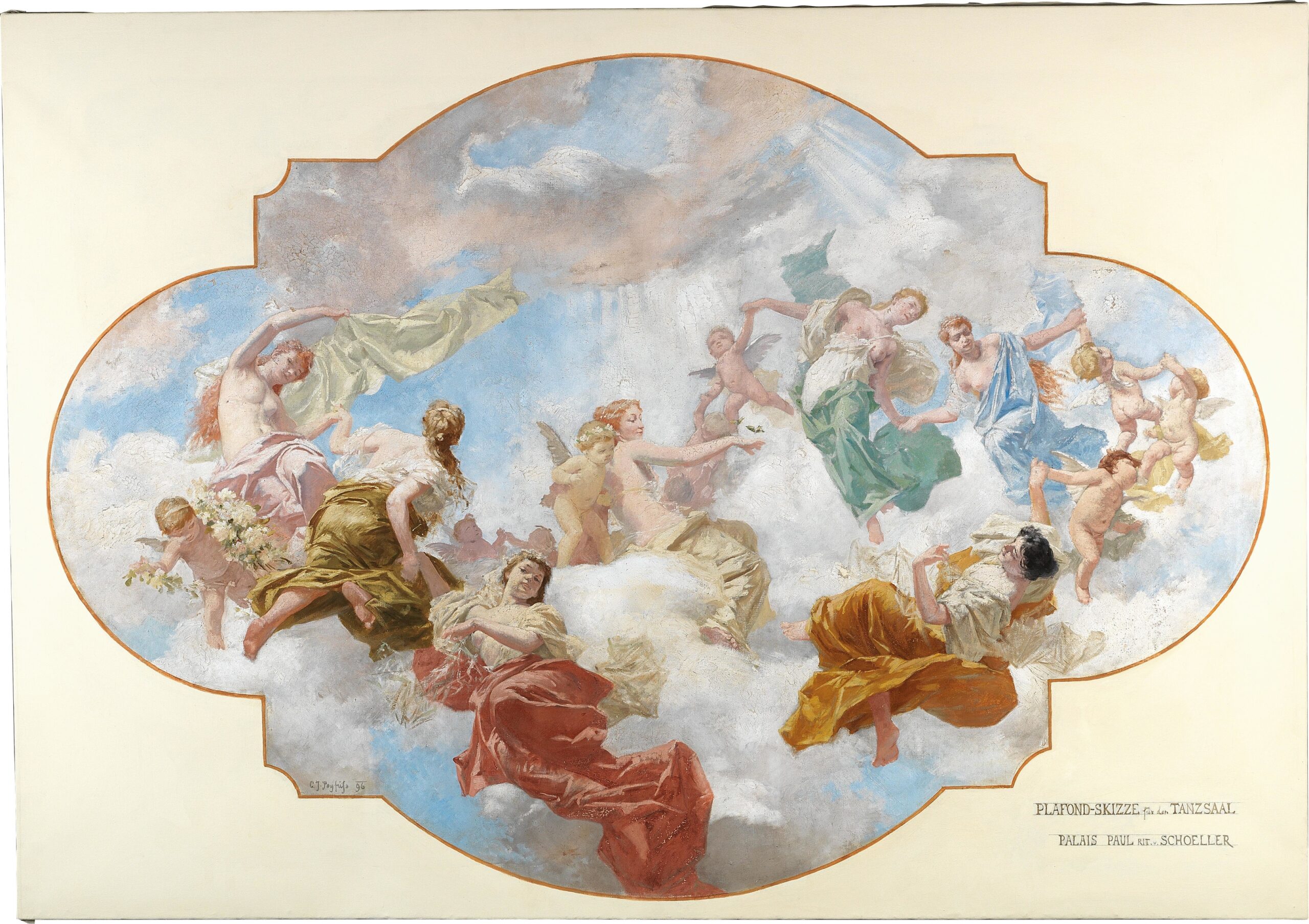 Bozzetto for the ceiling fresco in the dance hall of the Paul Ritter von Schoeller Palace in Vienna by Carl Johann Peyfuss