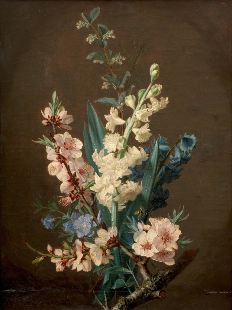 Branche de pommier et pieds d’alouettes, avec un vol d’abeille by Jean-Baptiste Gallet