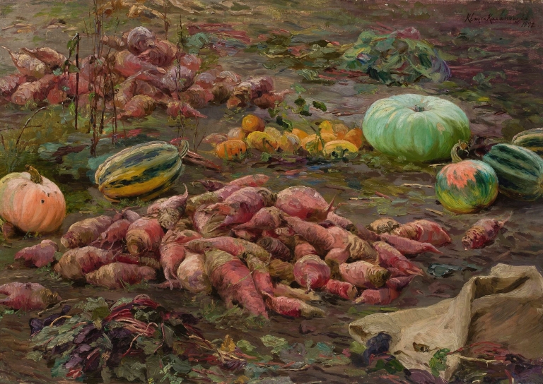 Bumpkins and pumpkins in the field by Maria Klass-Kazanowska