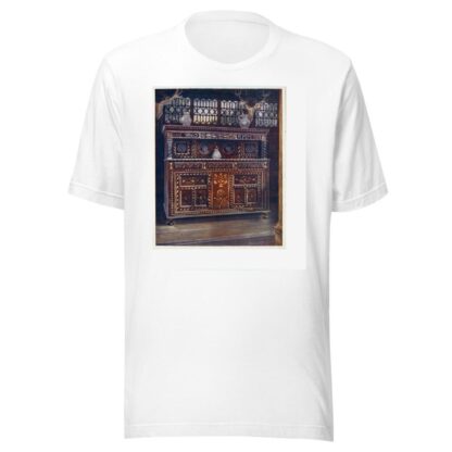 Carved and inlaid oak court cupboard. by Edwin Foley T-Shirt