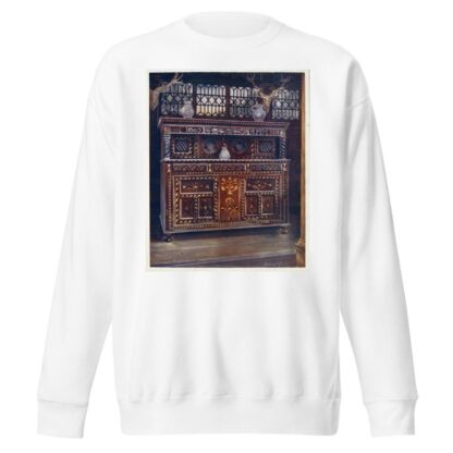 Carved and inlaid oak court cupboard. by Edwin Foley Sweatshirt