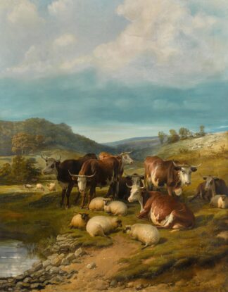 Cattle and Sheep at a Watering Place by Thomas Sidney Cooper