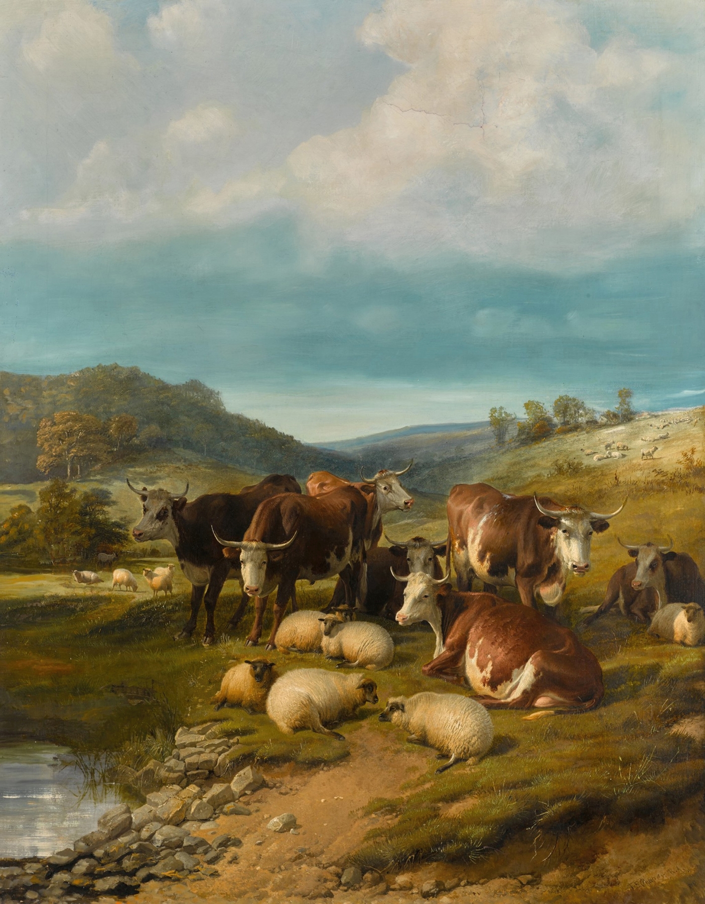 Cattle and Sheep at a Watering Place by Thomas Sidney Cooper