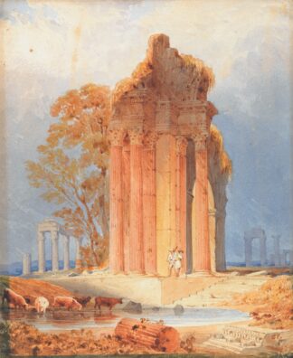 Cattle Watering by Corinthian Columns by Copley Fielding
