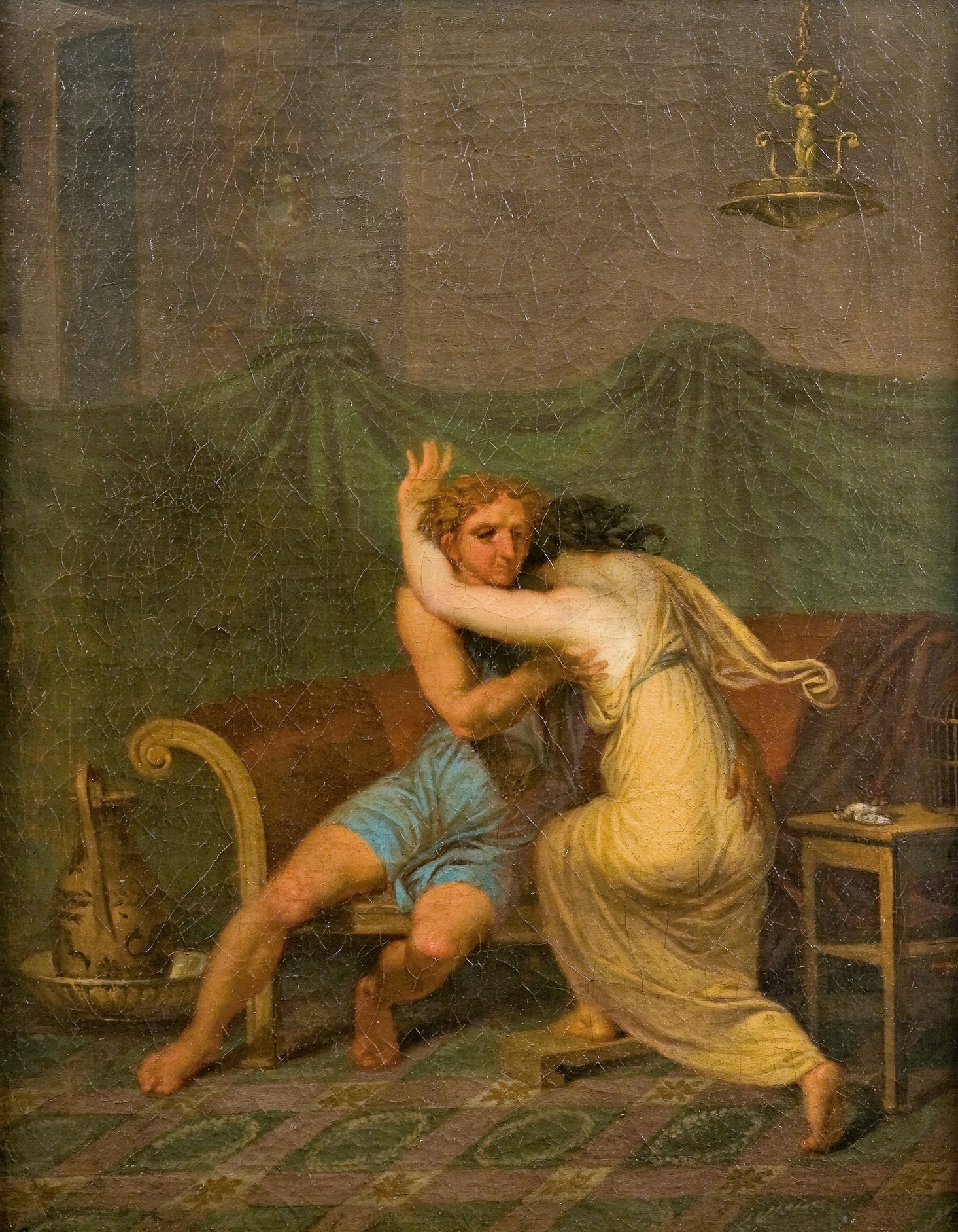 Catullus and Lesbia, who in his arms seeking solace for her spurvs death by Nicolai Abildgaard