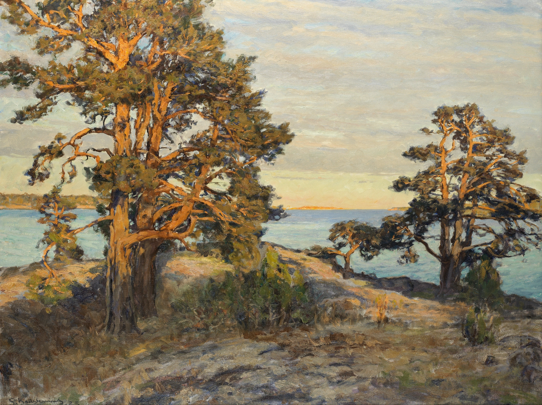 Coastal landscape at sunset by Gottfrid Kallstenius